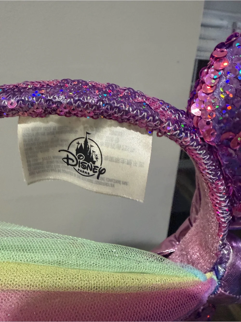Disney Pink Sequin Unicorn Ear Headband with Rainbow Veil